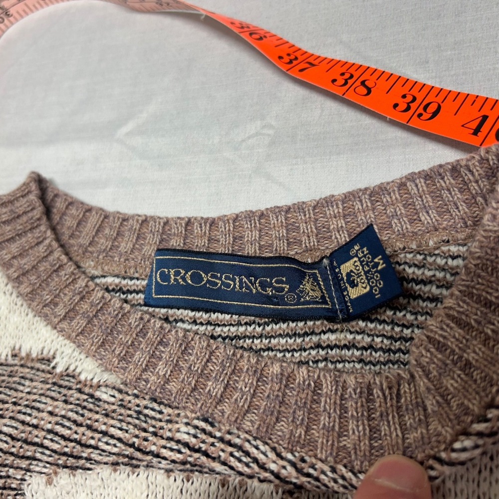 Crossings Vintage 90s Gateway Bridge Sailboat brown Knit Sweater Mens Medium - Picture 5 of 6